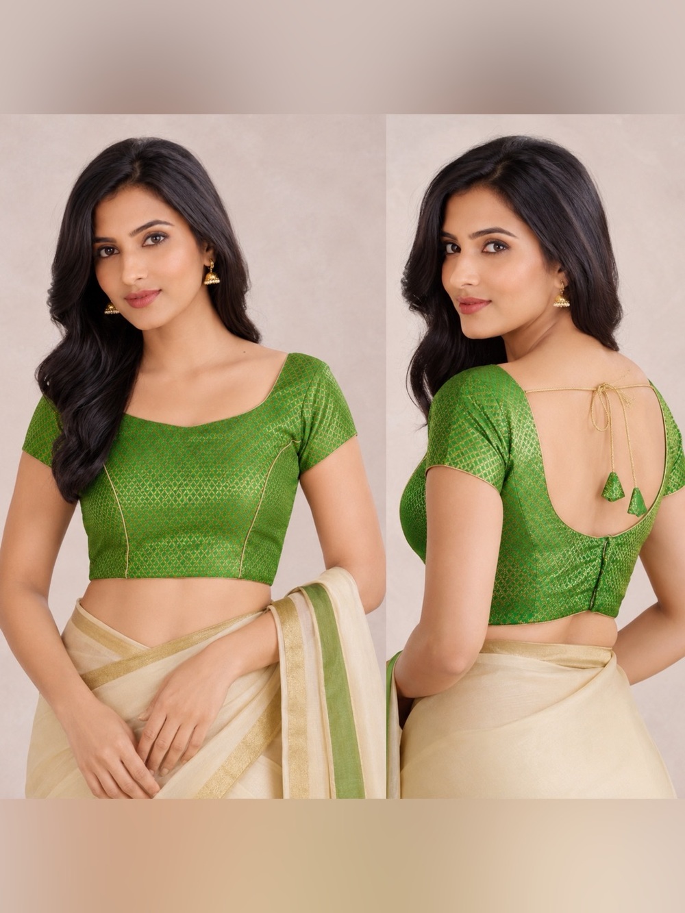 Chandrakala Sumona Me Deepa Gupta Green Gold Brocade Saree Padded Crop Top S